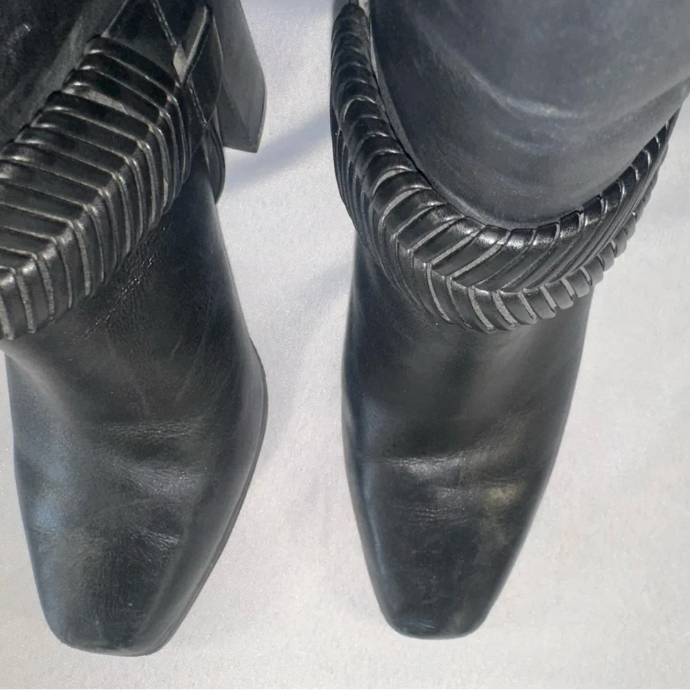 AD & DAUGHTERS Women's Size 7.5 Black Leather Declann Braided Chunky Heel Boot - Picture 7 of 15